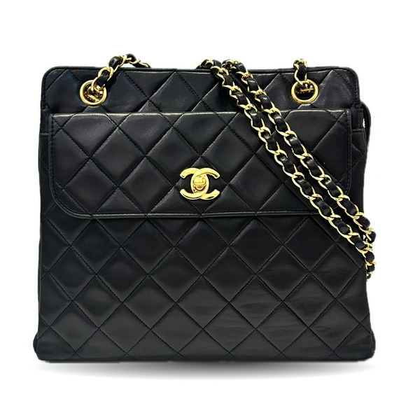 CHANEL Black Lambskin Leather Shoulder Bag - Picture 1 of 8